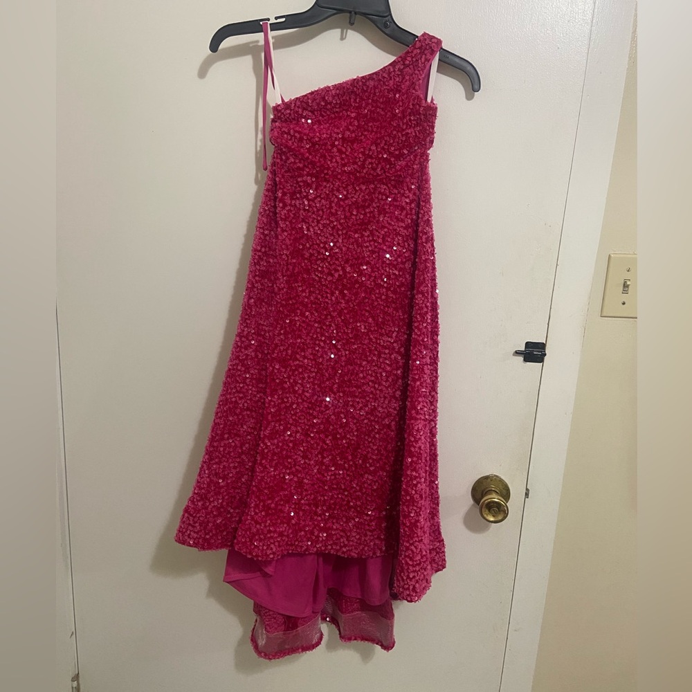 Sparkling Pink One-Shoulder Kids Dress